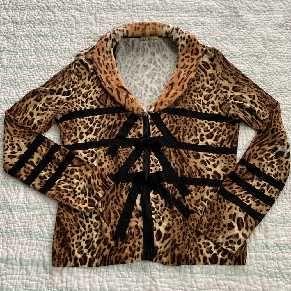 Blumarine Silk Leopard Print Sweater